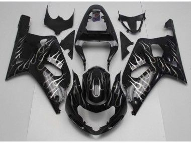 Carénage Moto GSXR 600 / 750 K1 K2 K3 01-03 - Noir Blanc Flamme
