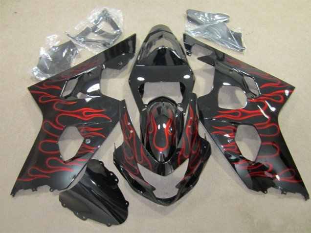 Carénage Moto GSXR 600 K4 04-05 - Noir Rouge Flamme Carénage Moto GSXR 600 K4 04-05 - Noir Rouge Flamme
