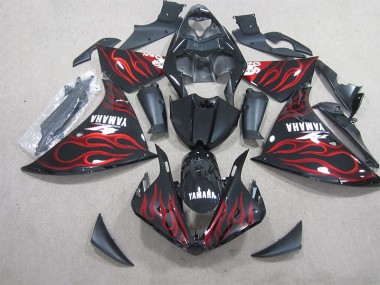 Carénage Moto R1 12-14 - Noir Rouge Flamme