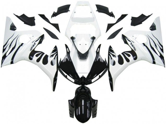 Carénage Moto R6 03-05 - Blanc Flamme Noir Carénage Moto R6 03-05 - Blanc Flamme Noir