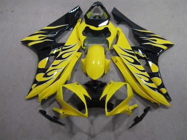 Carénage Moto R6 06-07 - Jaune Noir Flamme