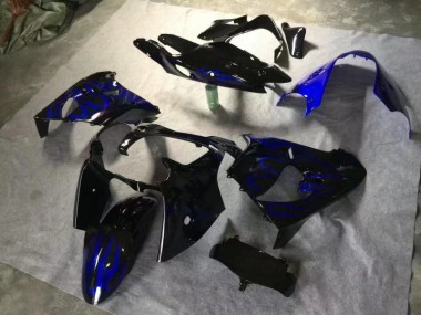 Carénage Moto ZX9R 00-01 - Noir Brillant Bleu Flamme