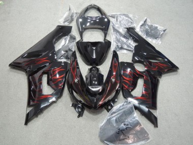 Carénages Moto ZX6R 05-06 - Noir Rouge Flamme